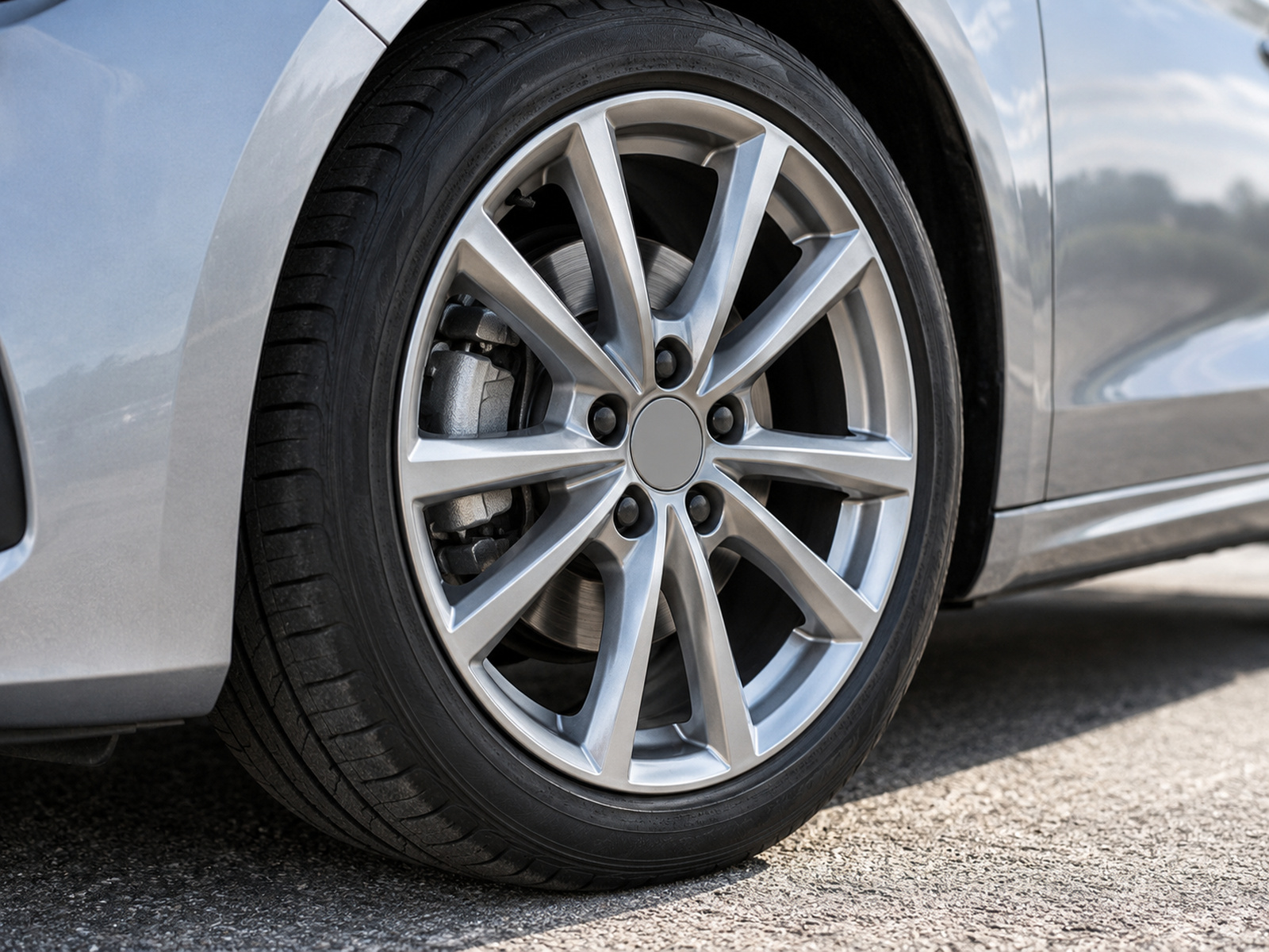 Close-up of a clean alloy wheel, graphic composition